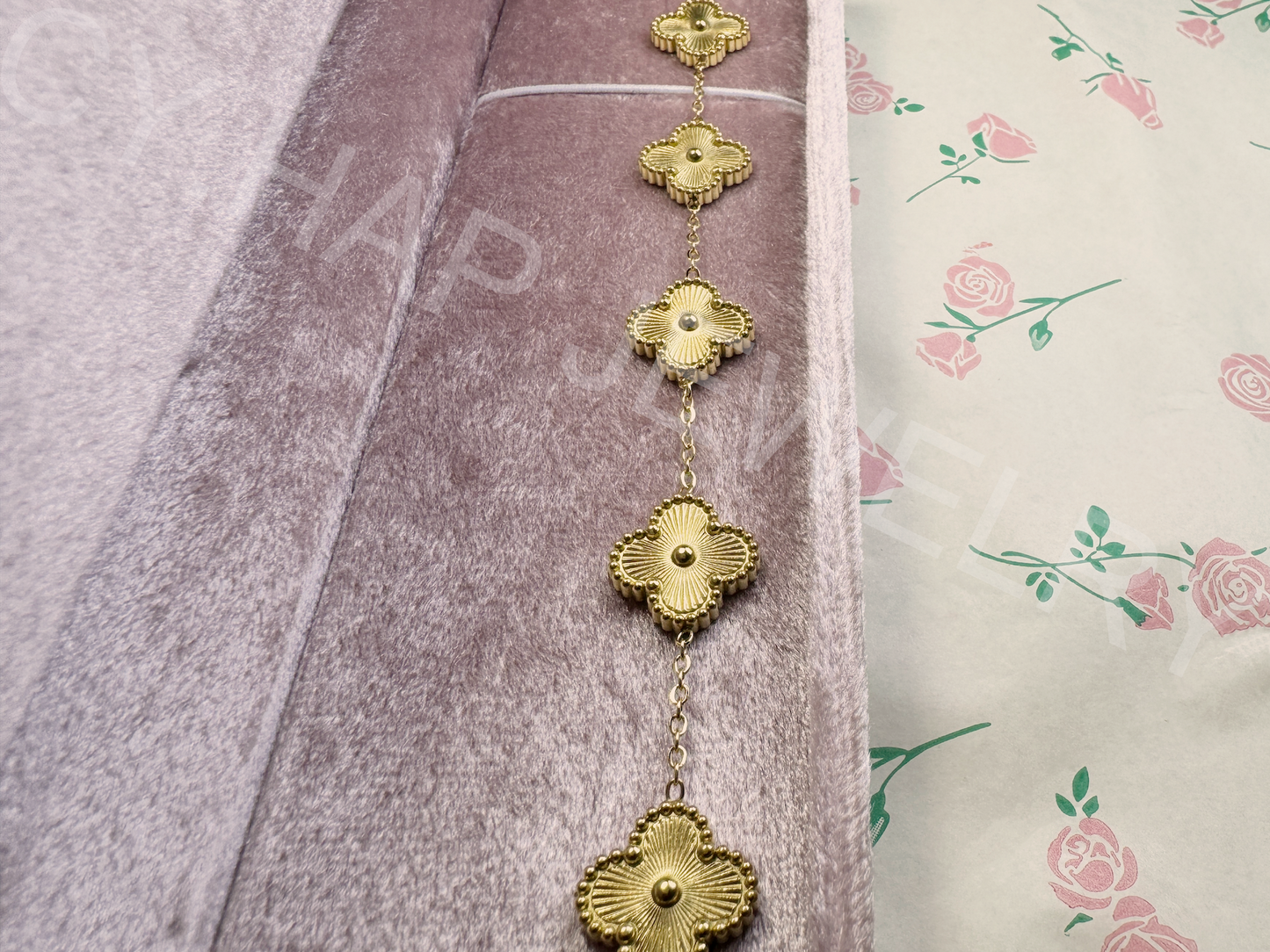 Gold-Tone Five Piece of Four-Leaf Clover Bracelet_JEWELRY