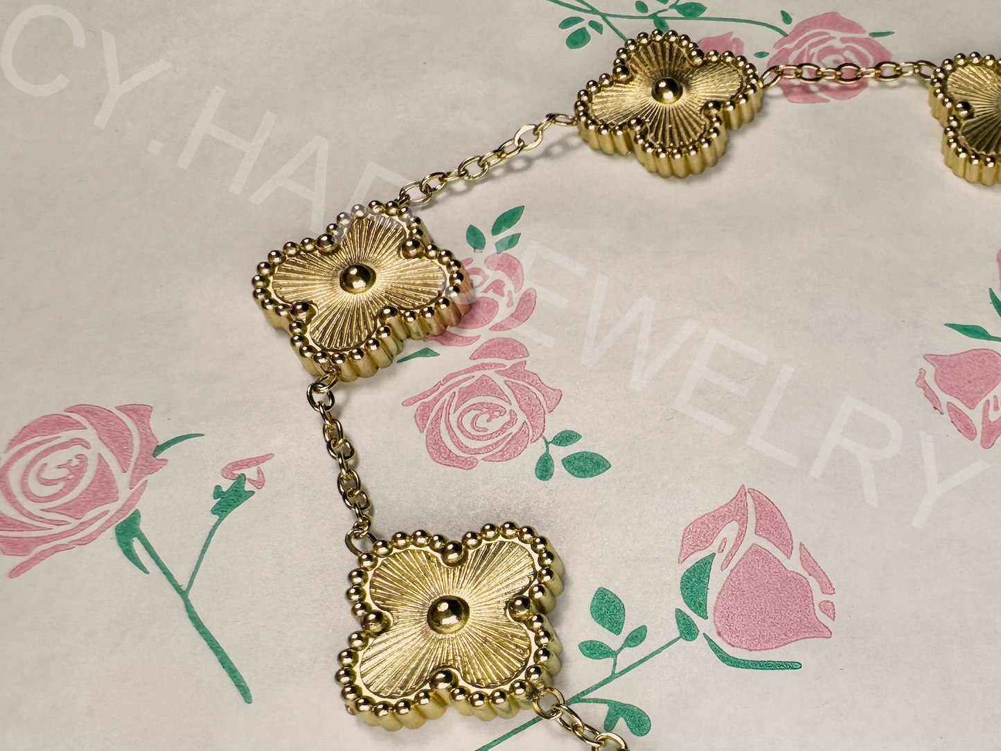 Gold-Tone Five Piece of Four-Leaf Clover Bracelet_JEWELRY