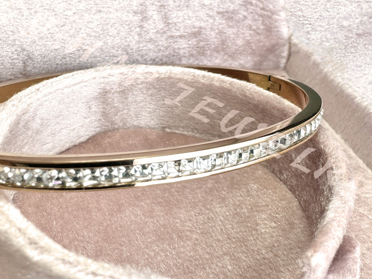 Half Circle Full Diamond Rose Gold Slim Waist Metal Bracelet_JEWELRY