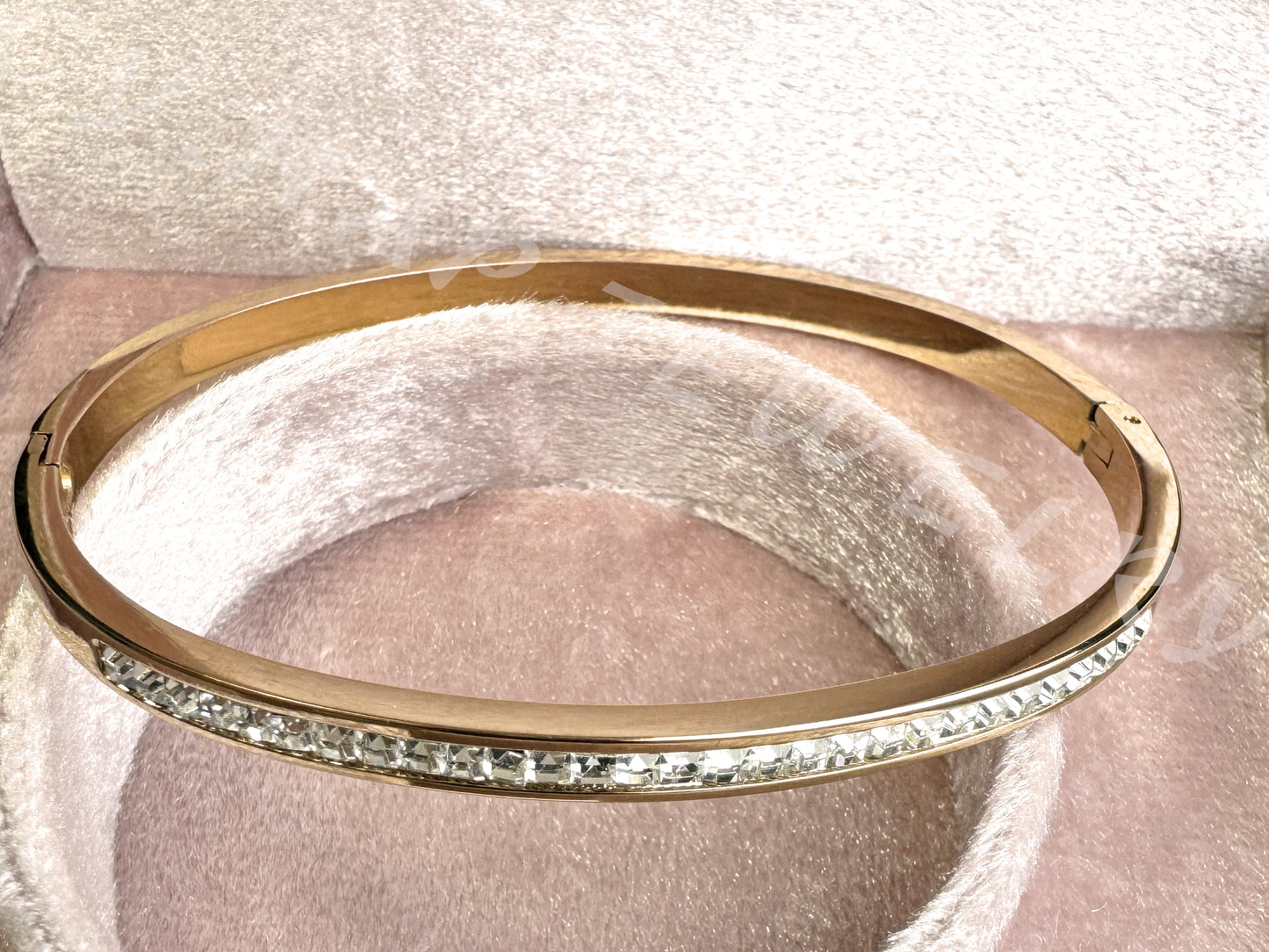 Half Circle Full Diamond Rose Gold Slim Waist Metal Bracelet_JEWELRY