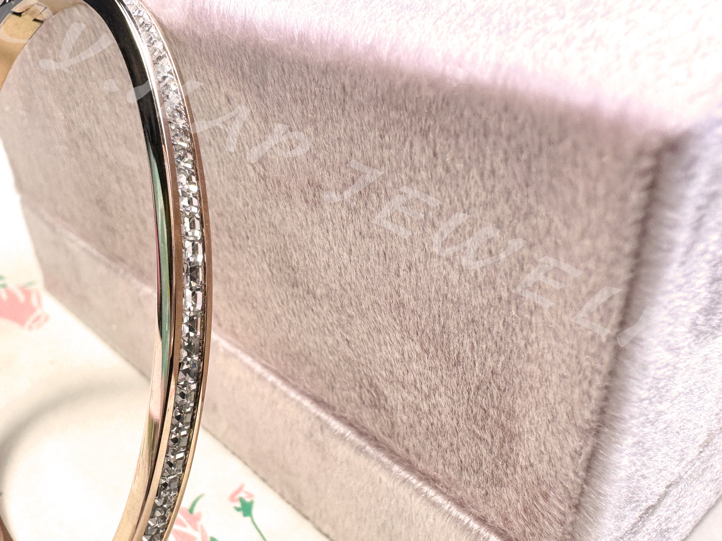 Half Circle Full Diamond Rose Gold Slim Waist Metal Bracelet_JEWELRY
