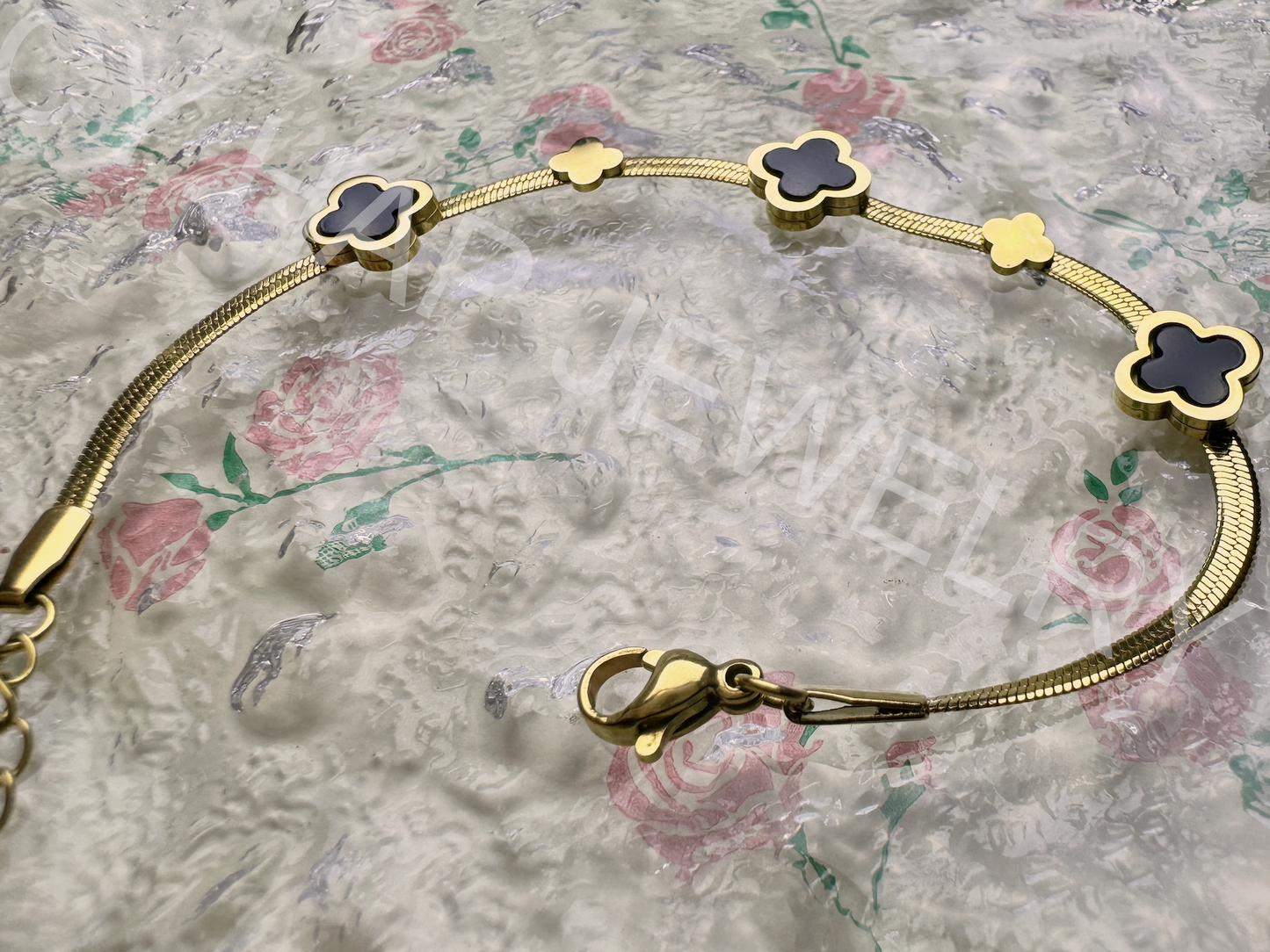 Black Clover Gold Snake Bone Chain Bracelet_JEWELRY