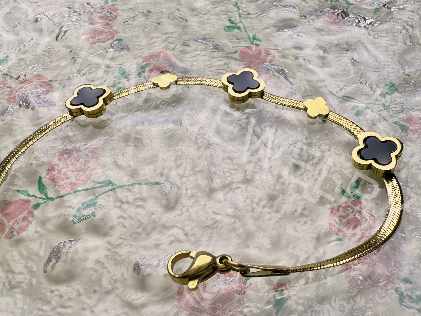 Black Clover Gold Snake Bone Chain Bracelet_JEWELRY