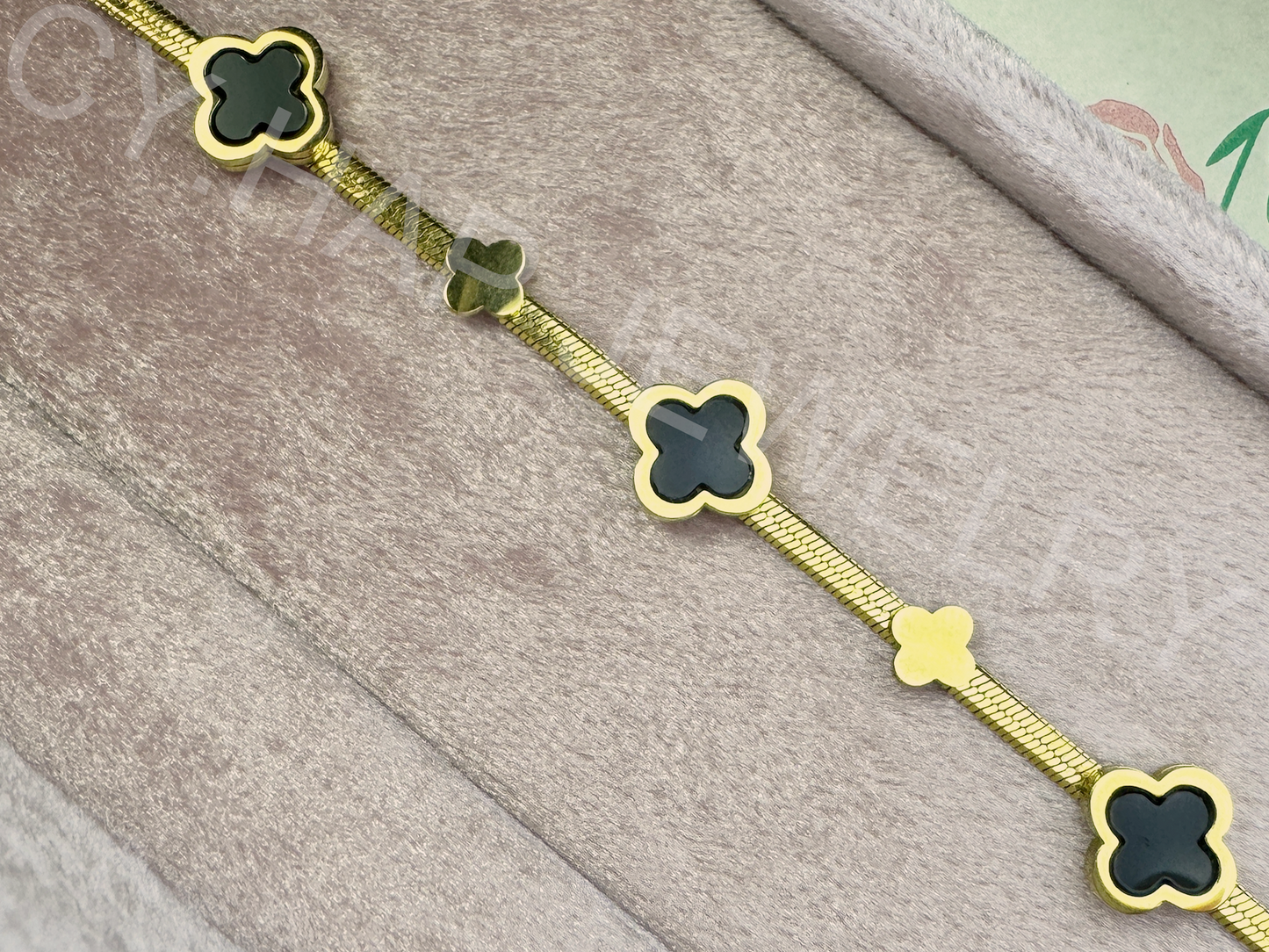 Black Clover Gold Snake Bone Chain Bracelet_JEWELRY