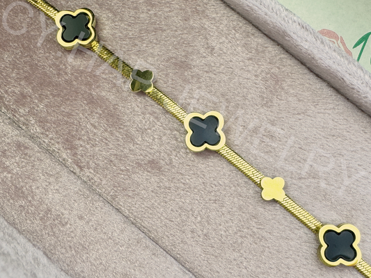 Black Clover Gold Snake Bone Chain Bracelet_JEWELRY