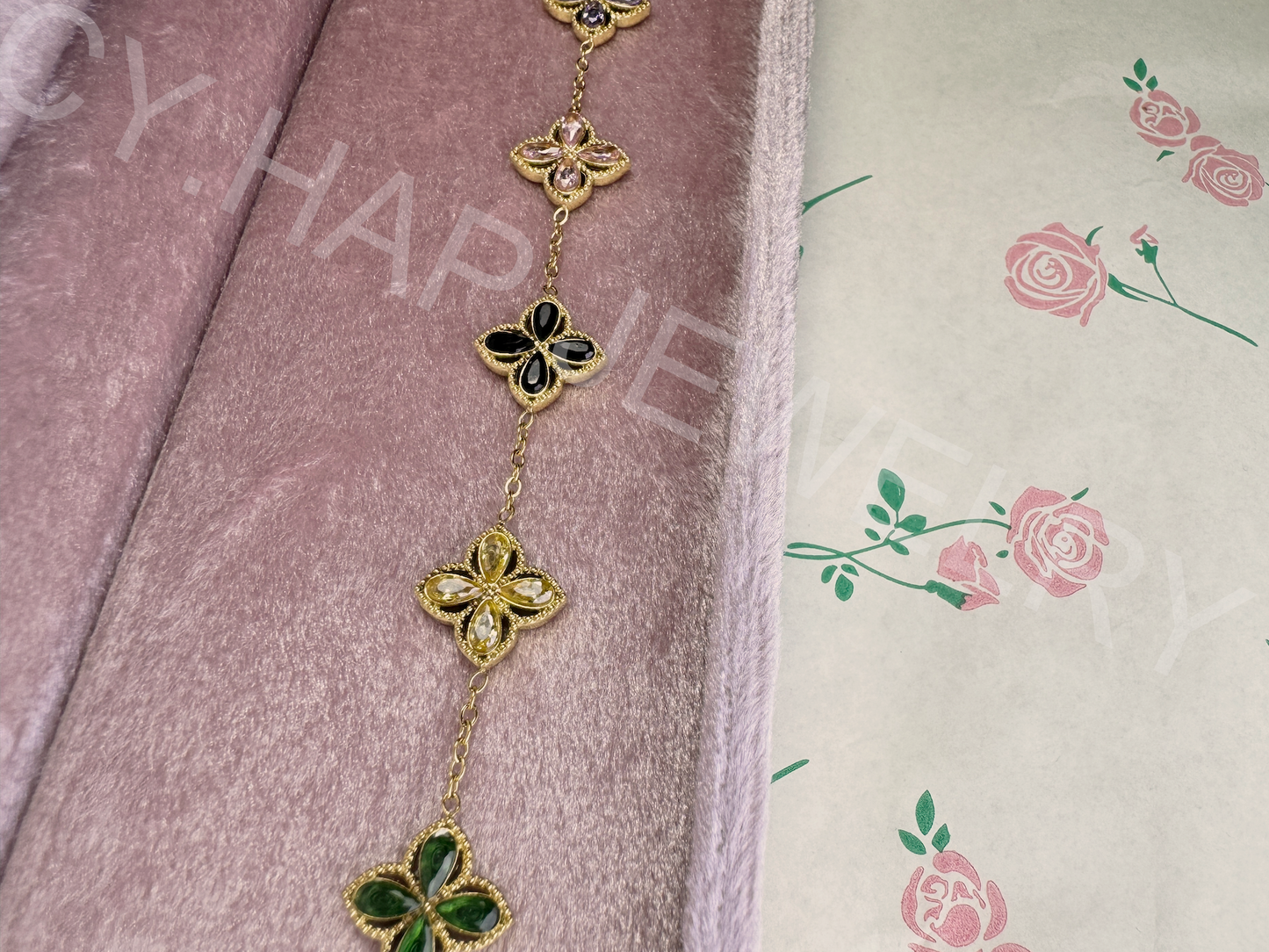 Colorful Zirconium Diamond Four-Leaf Clover Bracelet_JEWELRY