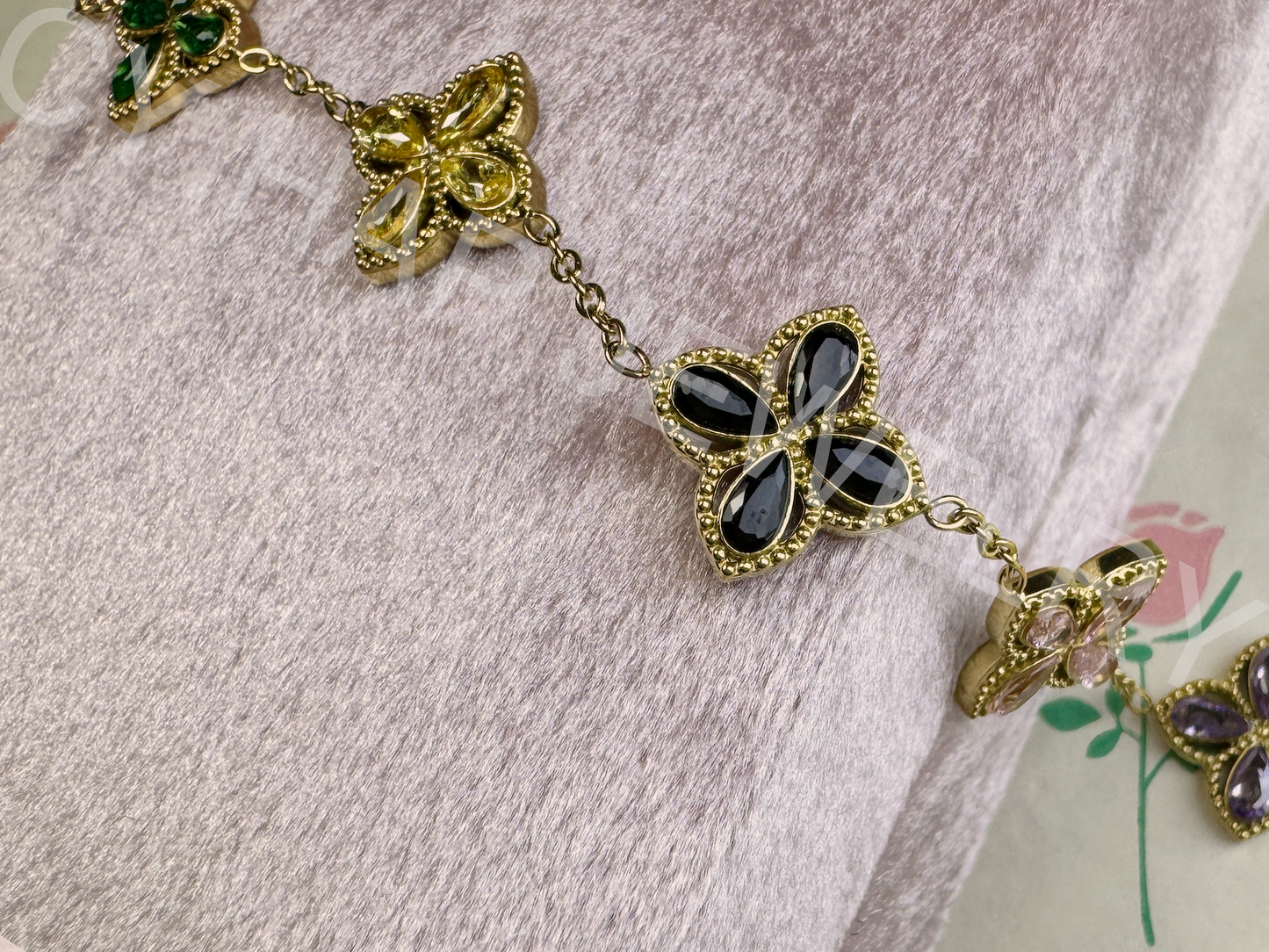 Colorful Zirconium Diamond Four-Leaf Clover Bracelet_JEWELRY
