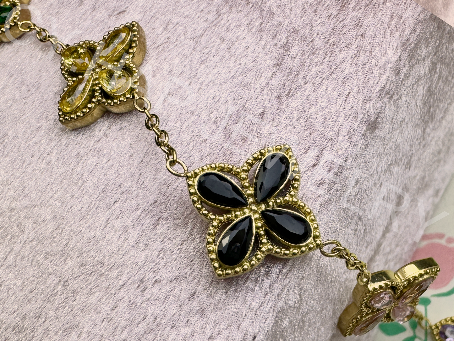 Colorful Zirconium Diamond Four-Leaf Clover Bracelet_JEWELRY